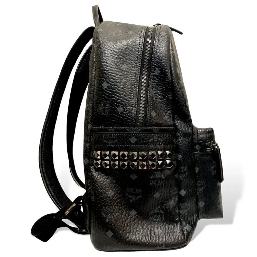 MCM Blk/Gry Monogram Stark Side Studs Backpack in Visetos |Size: 42.5cm|